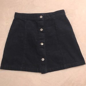 H&M Navy Blue Corduroy Button Up Skirt